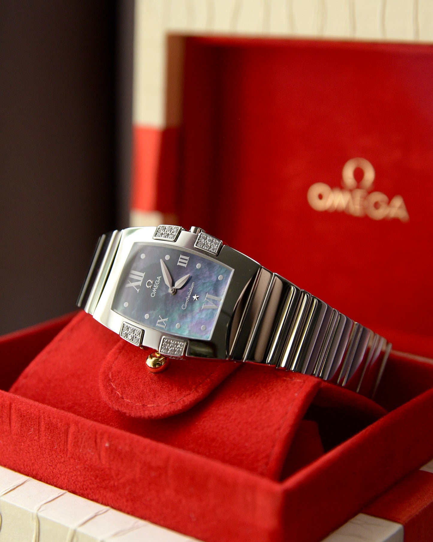 2008 Omega Constellation Quadrella All Steel Blue Shell Dial With Diamonds