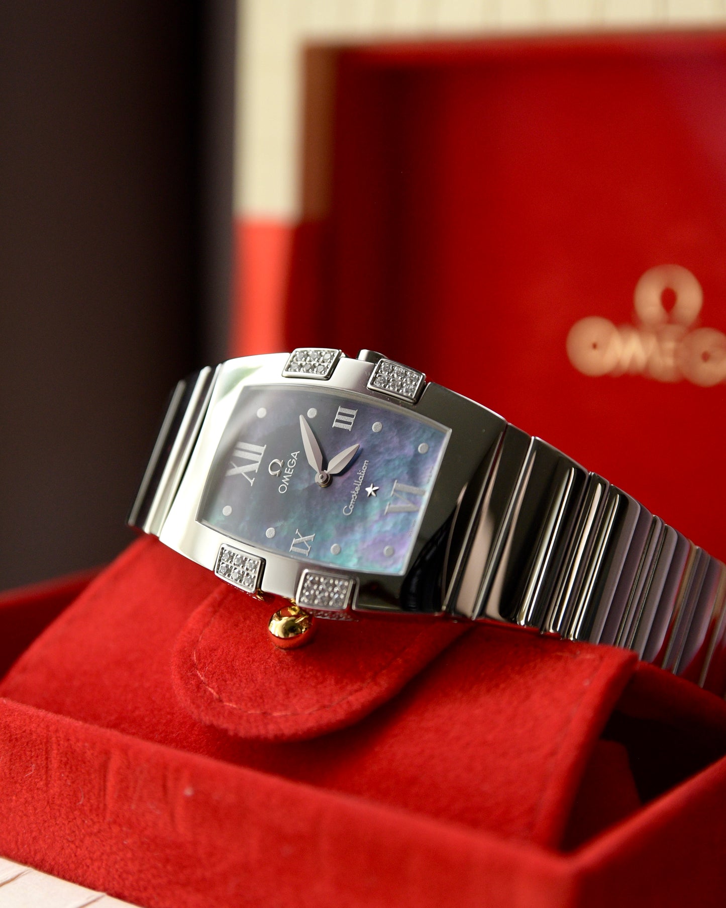 2008 Omega Constellation Quadrella All Steel Blue Shell Dial With Diamonds