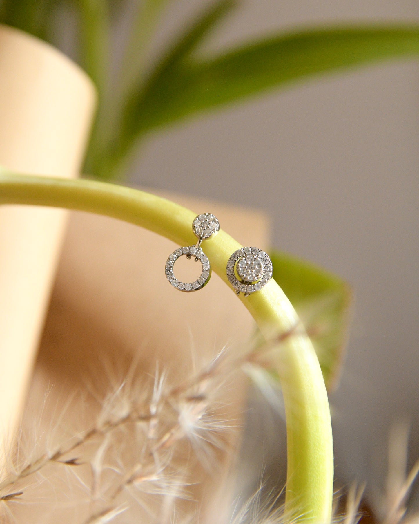 Two-way Stud Illusion Diamond Earrings White Gold