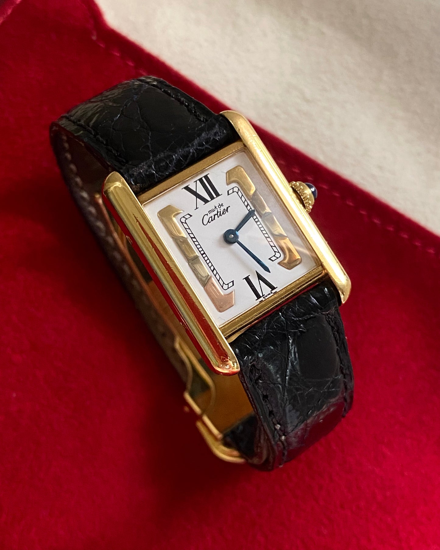 1990s Must De Cartier Tank Vermeil Trinity Dial